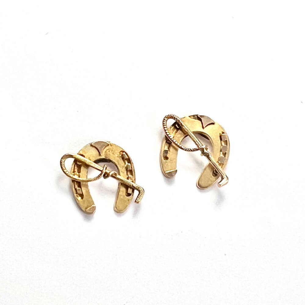 • Victorian Lucky Horseshoe and Crop Gold Stud Earrings