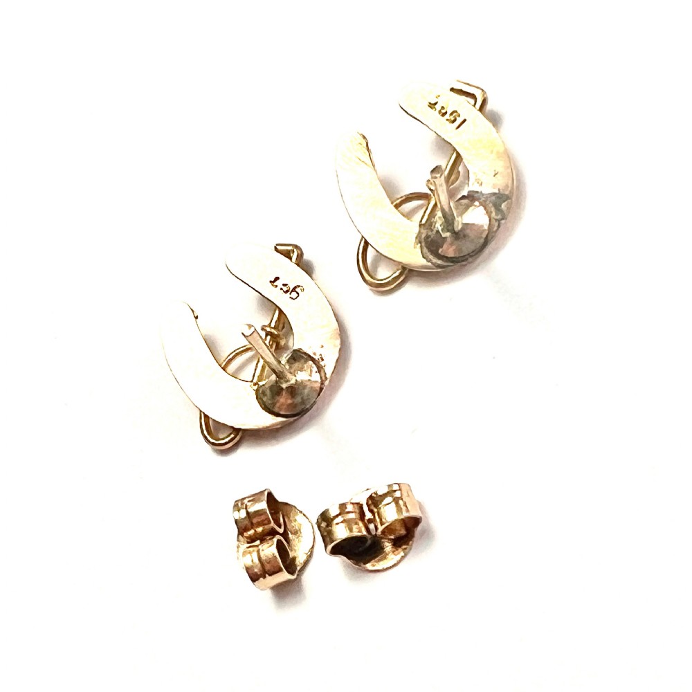 • Victorian Lucky Horseshoe and Crop Gold Stud Earrings View III