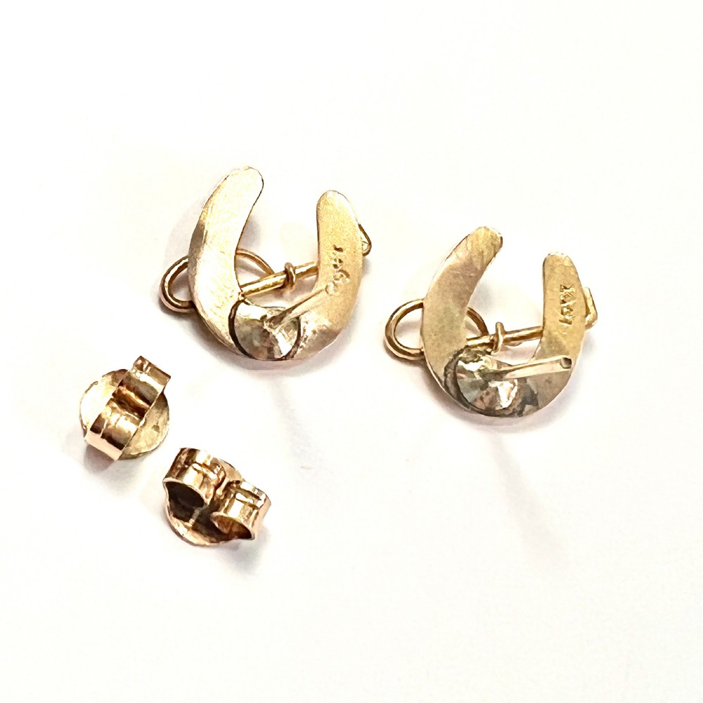 • Victorian Lucky Horseshoe and Crop Gold Stud Earrings View IV