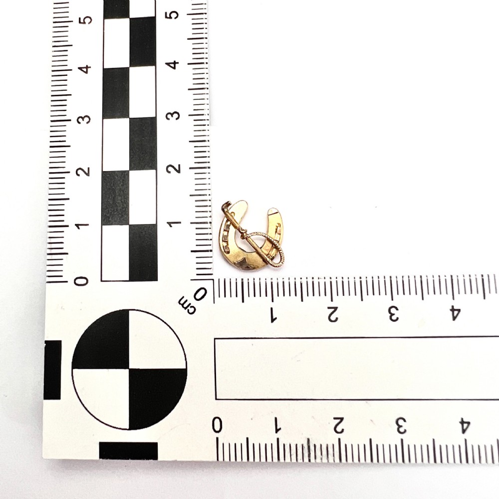 • Victorian Lucky Horseshoe and Crop Gold Stud Earrings View V