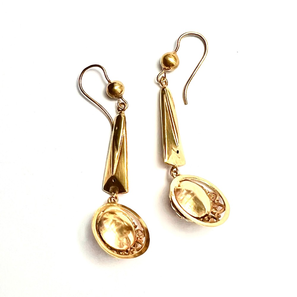 • Victorian Garnet Etruscan Revival 9CT Gold Earrings View V