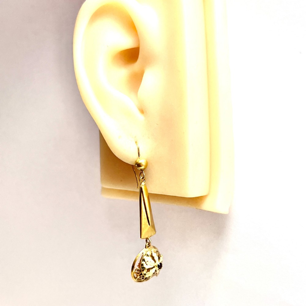 • Victorian Garnet Etruscan Revival 9CT Gold Earrings View VI