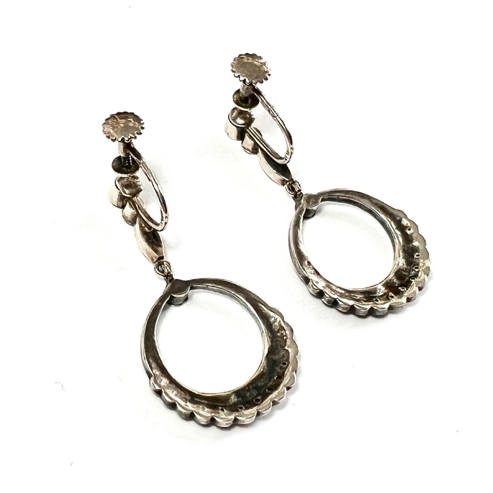 Art Deco Blue Enamel Marcasite Screwback Earrings View II