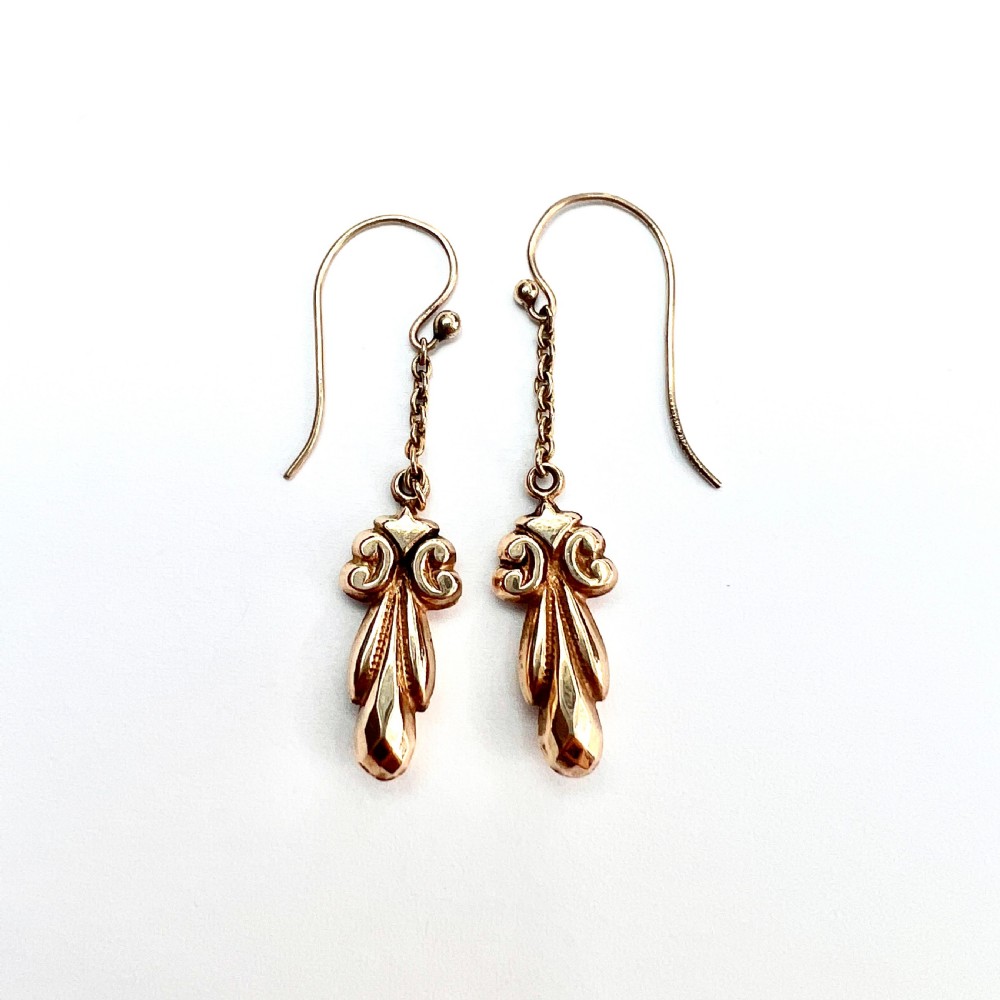 Antique 9CT Gold Chain Drop Earrings View II