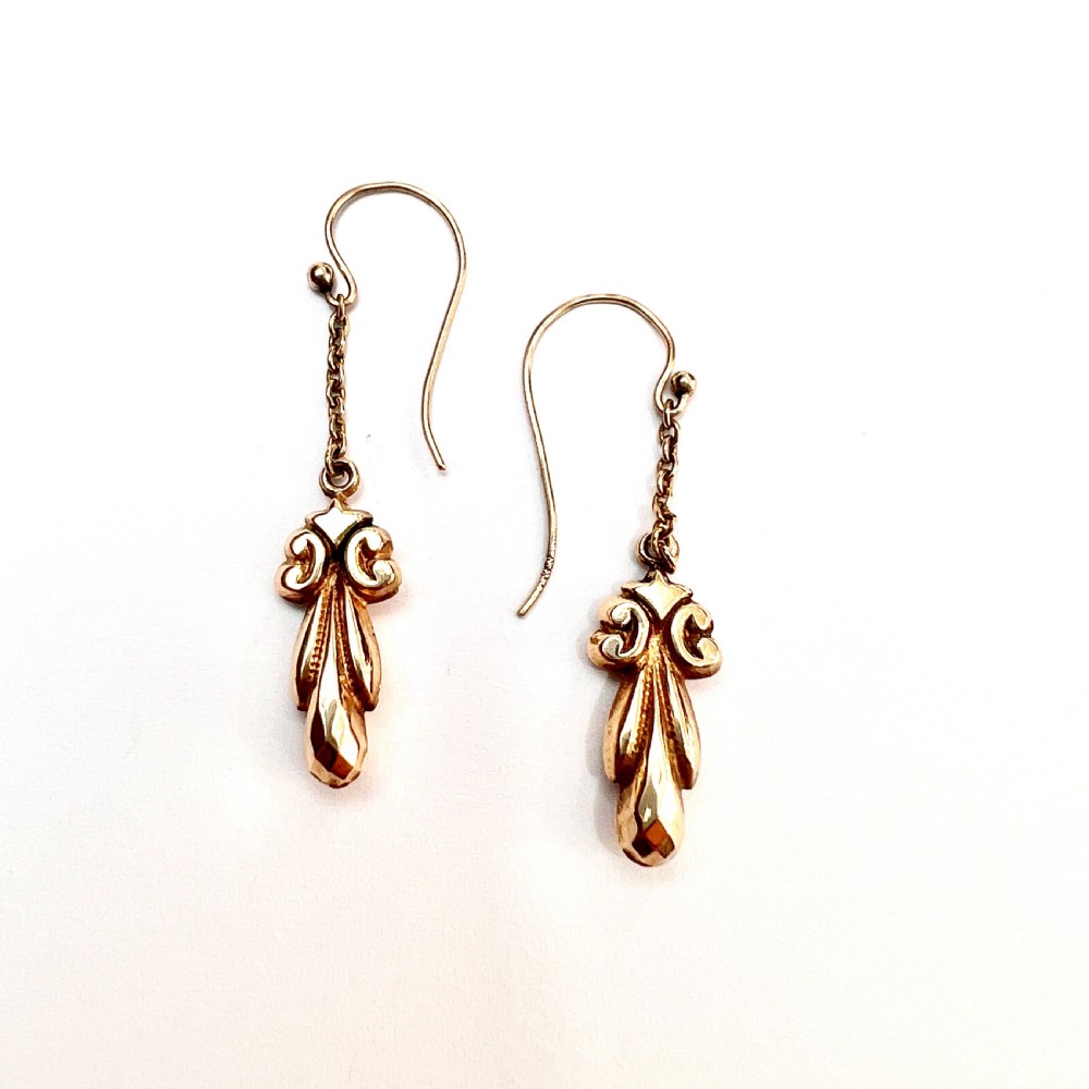 Antique 9CT Gold Chain Drop Earrings View III