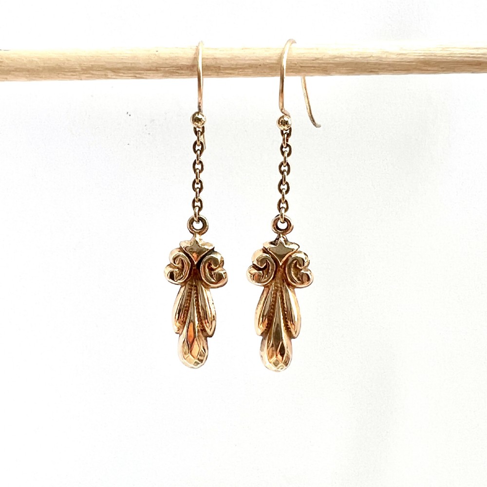 Antique 9CT Gold Chain Drop Earrings View IV