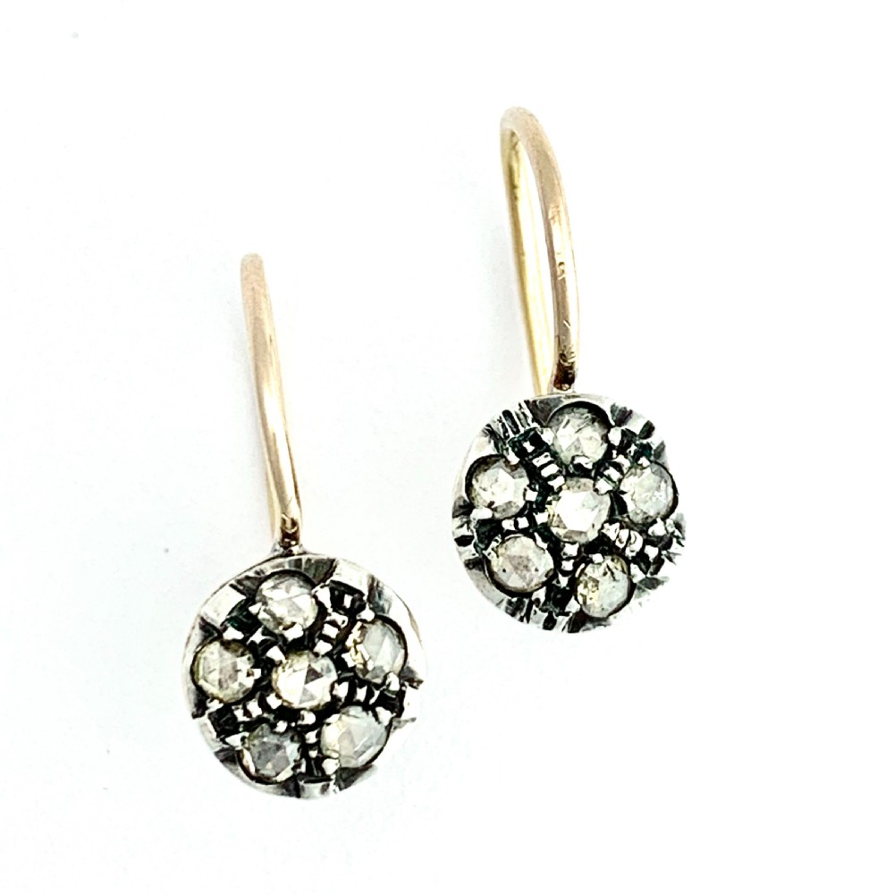 Vintage Rose Cut Diamond Cluster Earrings in 14CT Gold