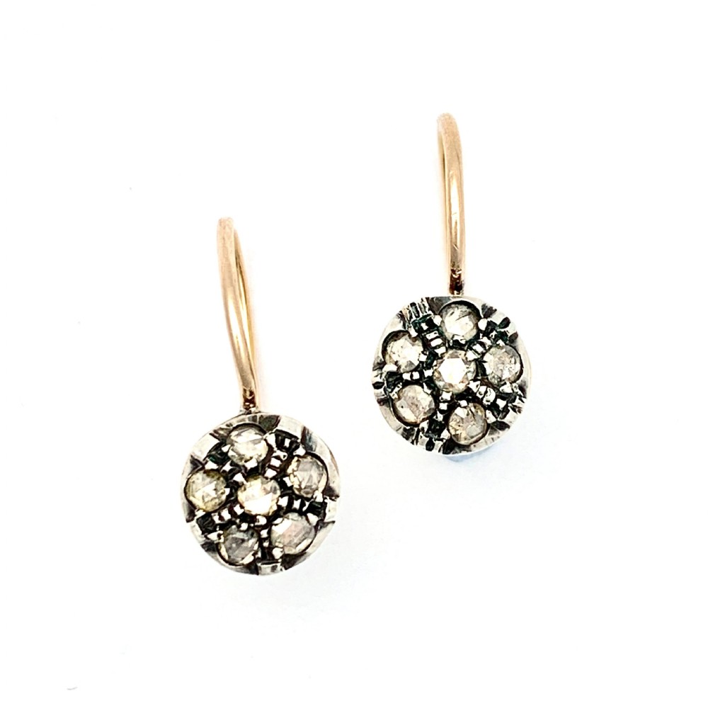 Vintage Rose Cut Diamond Cluster Earrings in 14CT Gold View II