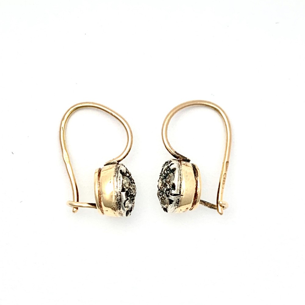 Vintage Rose Cut Diamond Cluster Earrings in 14CT Gold View III