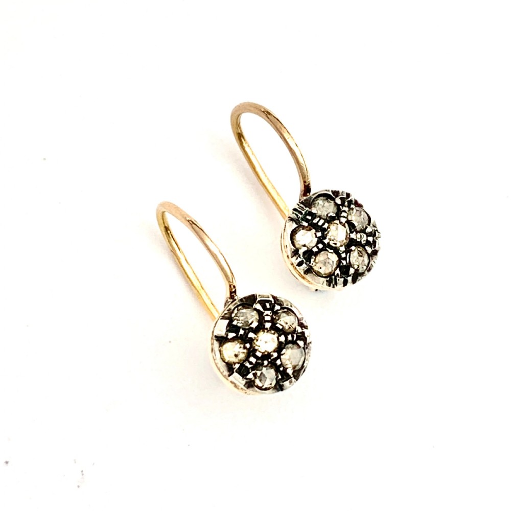 Vintage Rose Cut Diamond Cluster Earrings in 14CT Gold View IX