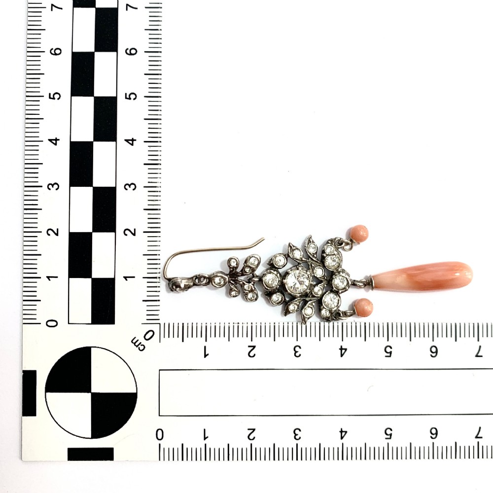 Antique Silver Paste Coral Glass Chandelier Earrings View VII