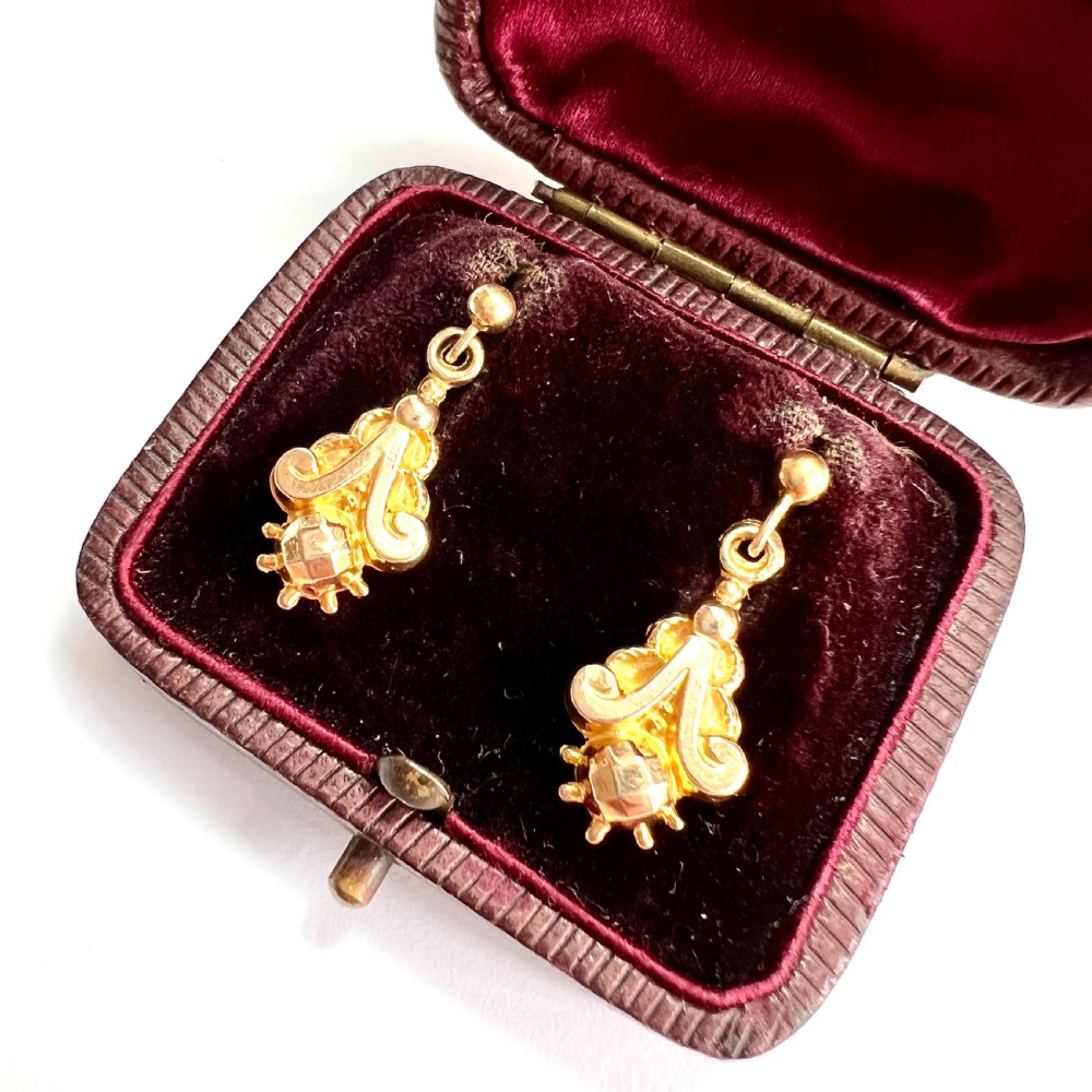 Antique 9CT Gold Etruscan Style Drop Earrings