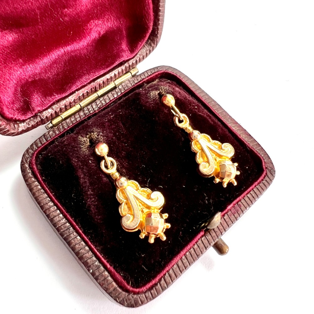 Antique 9CT Gold Etruscan Style Drop Earrings View II