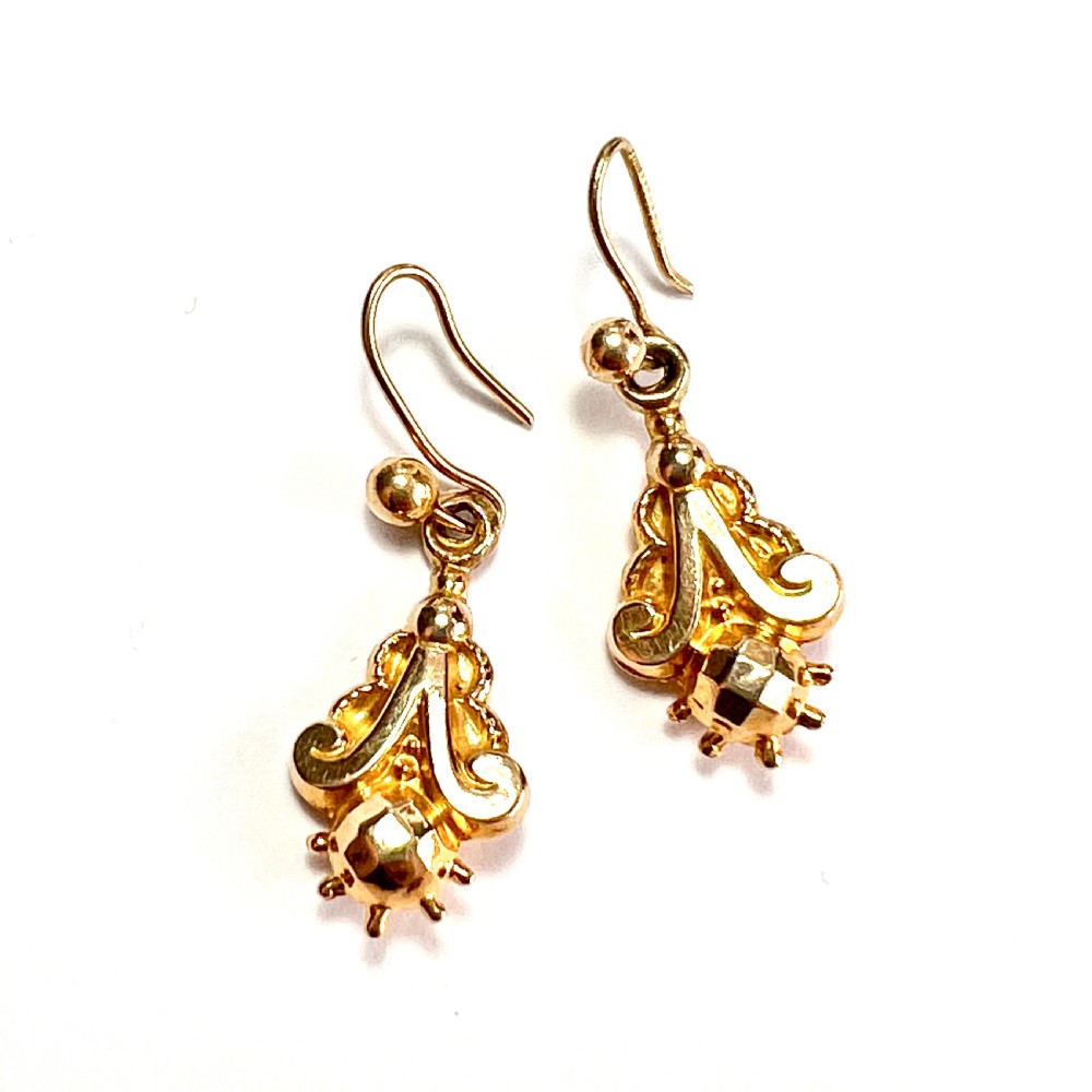 Antique 9CT Gold Etruscan Style Drop Earrings View IV