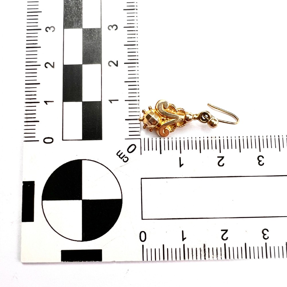 Antique 9CT Gold Etruscan Style Drop Earrings View V