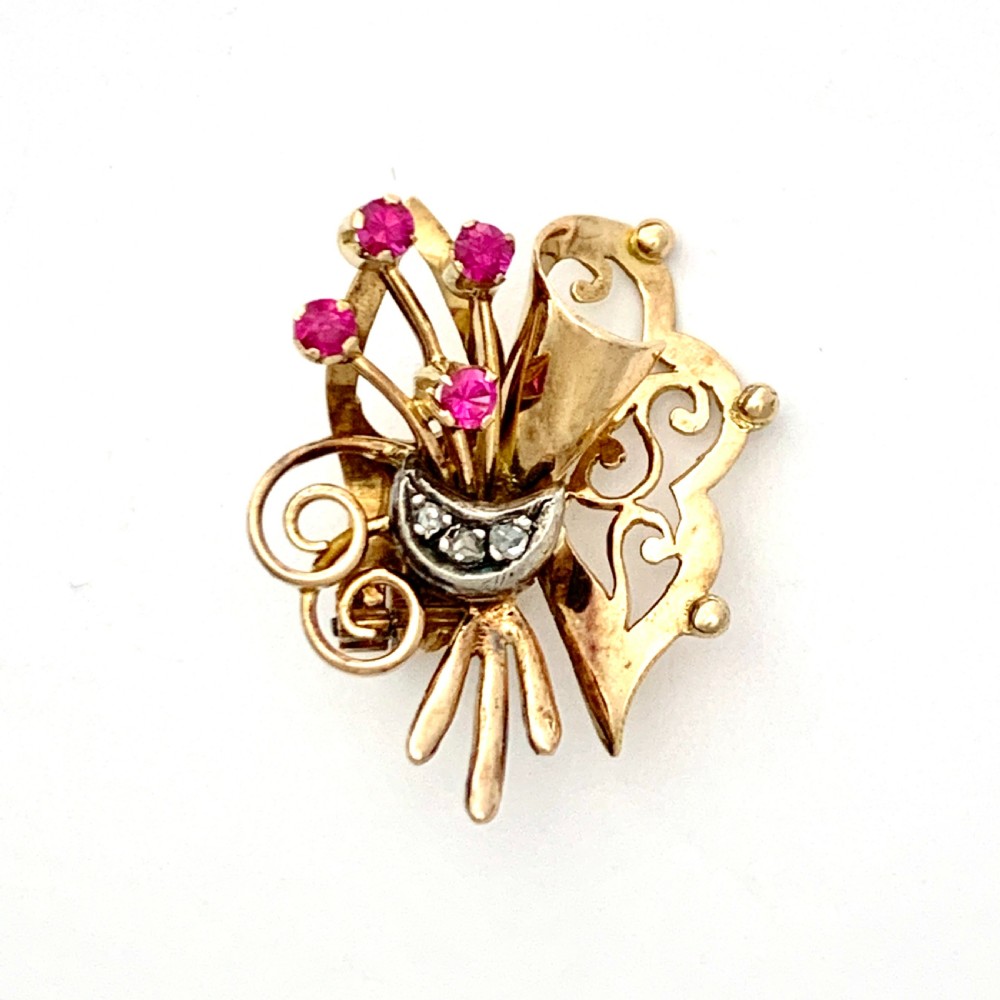 Vintage 18CT Gold Ruby and Diamond Ear Clips View VI