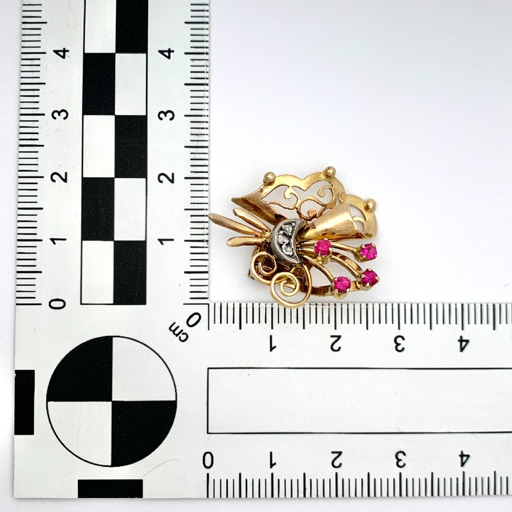 Vintage 18CT Gold Ruby and Diamond Ear Clips View VIII
