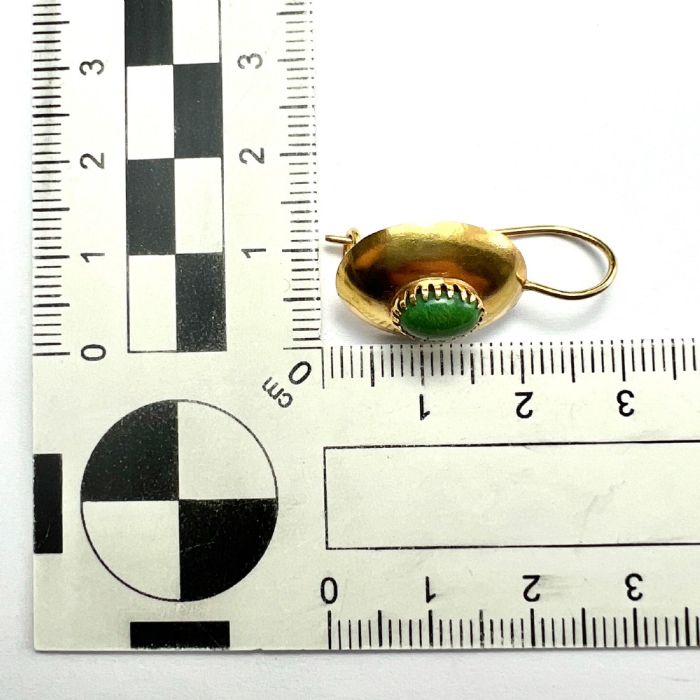 Vintage 14CT Gold Green Stone Dome Earrings View V
