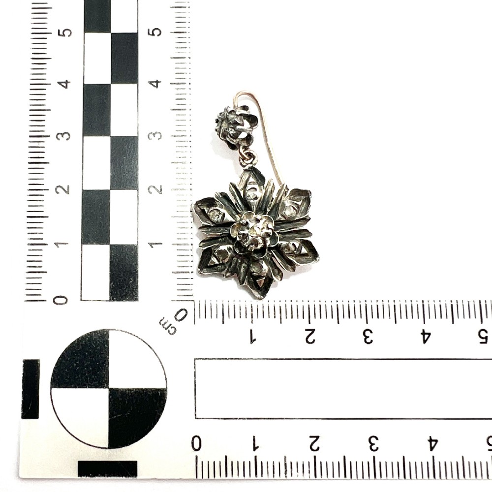 Silver and Gold Georgian Rose Cut Diamond Flower Earrings View IV