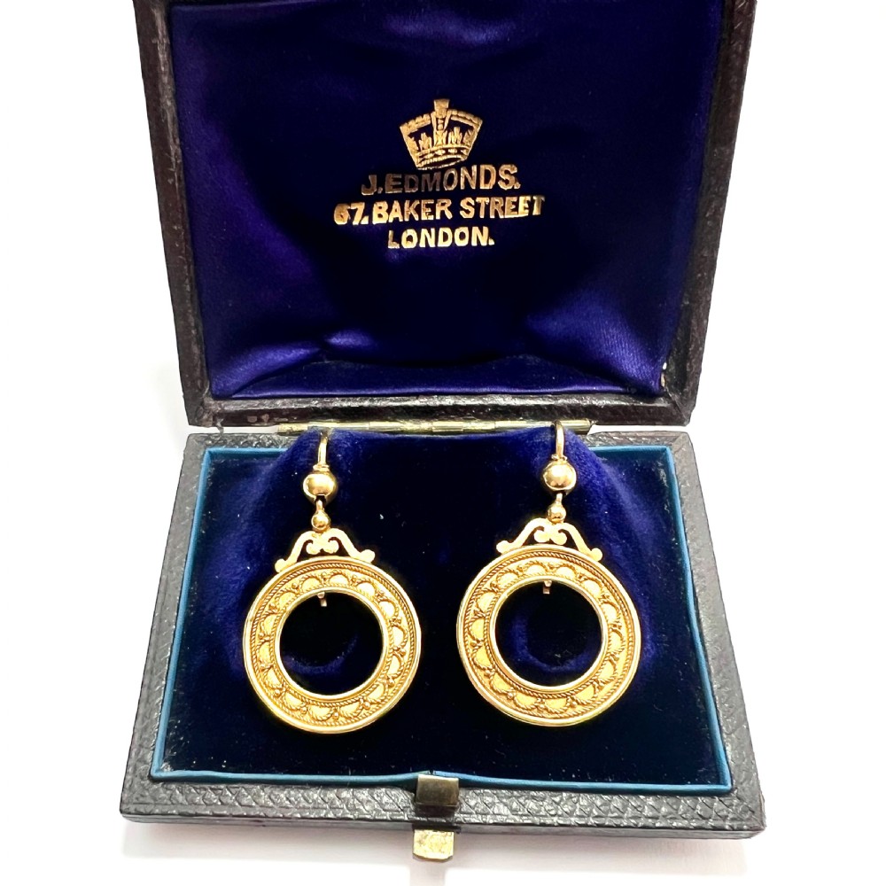 • Boxed Victorian High Carat Gold Circle Earrings