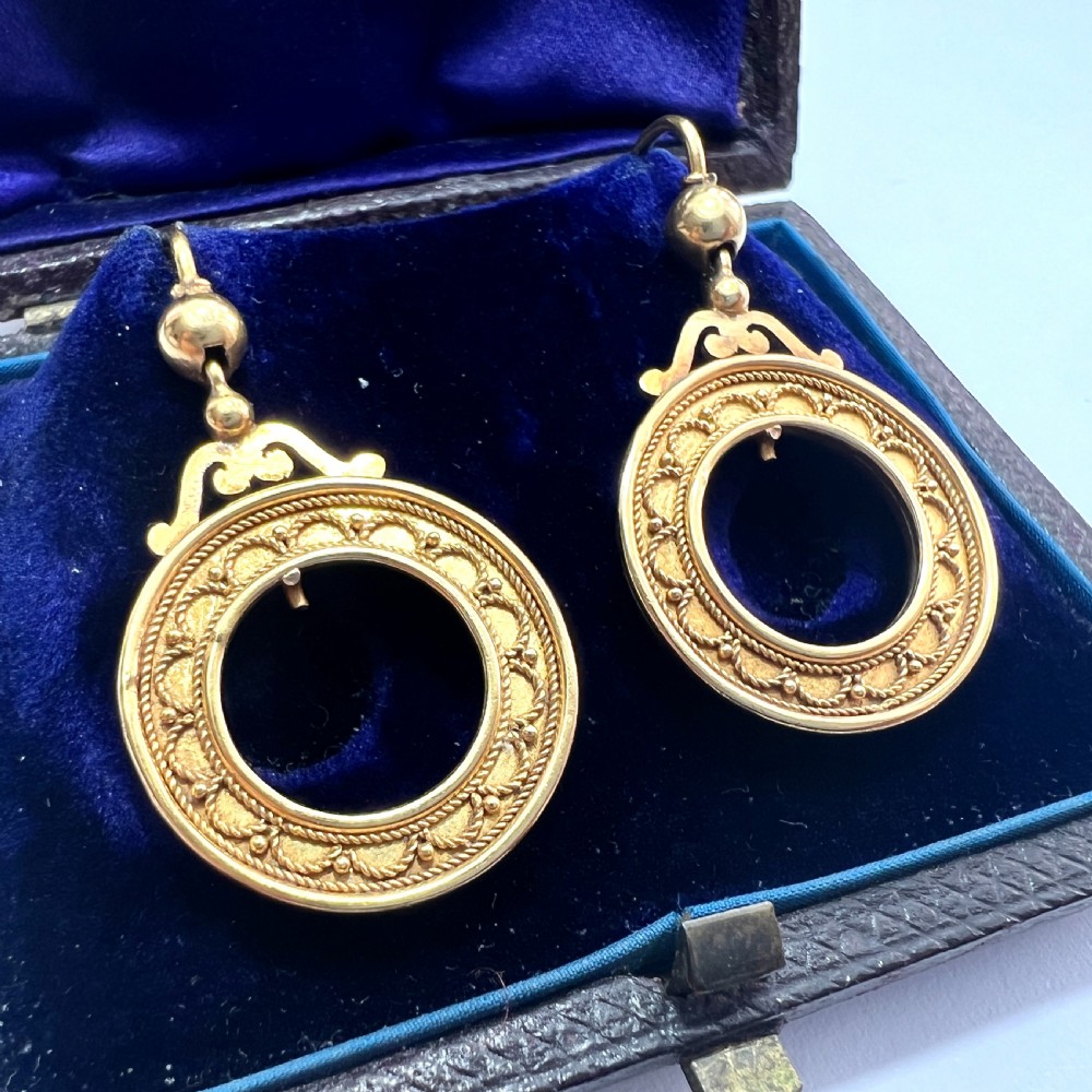 • Boxed Victorian High Carat Gold Circle Earrings View II