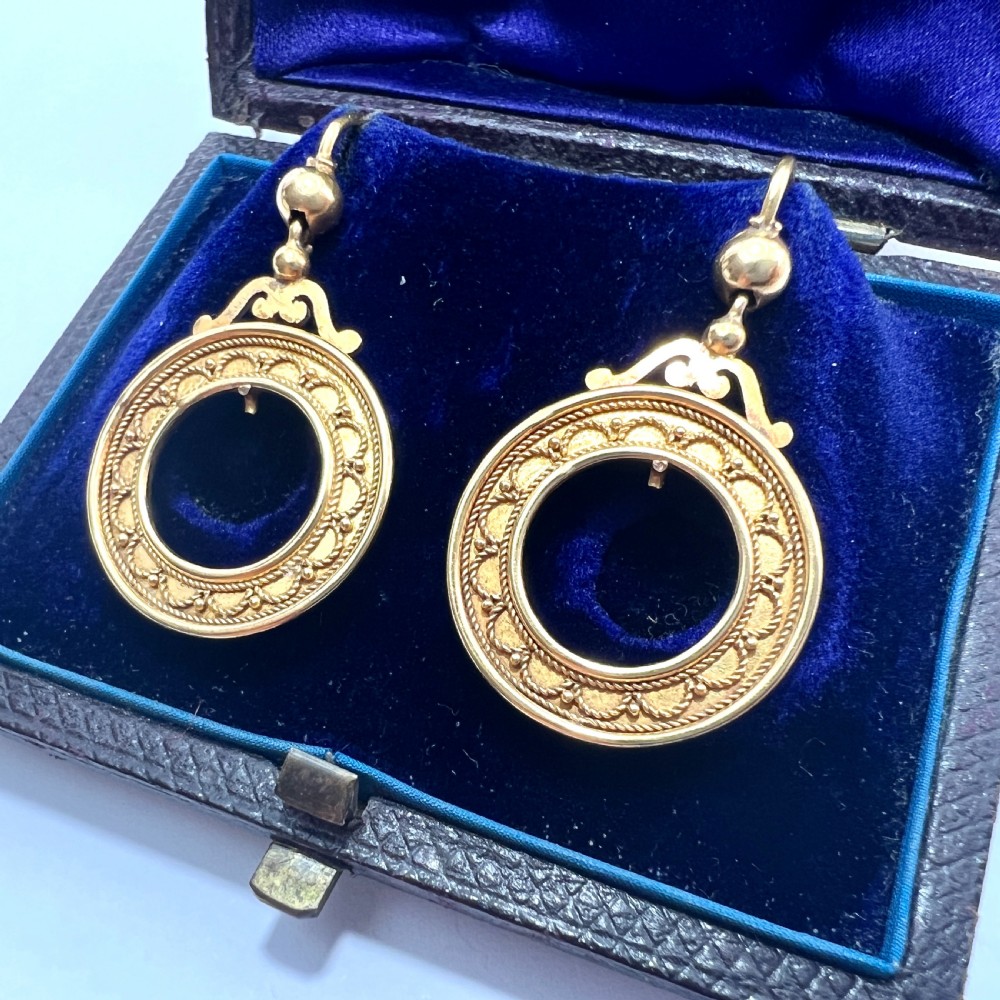 • Boxed Victorian High Carat Gold Circle Earrings View III