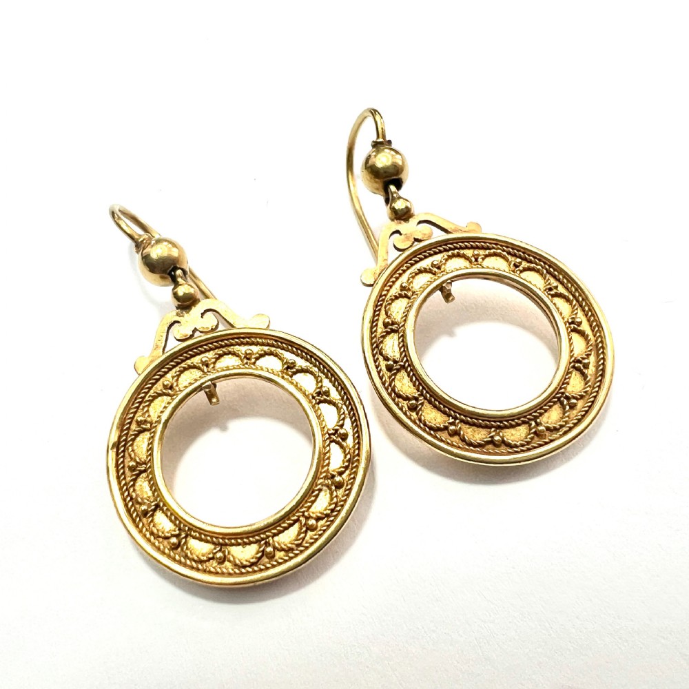 • Boxed Victorian High Carat Gold Circle Earrings View V