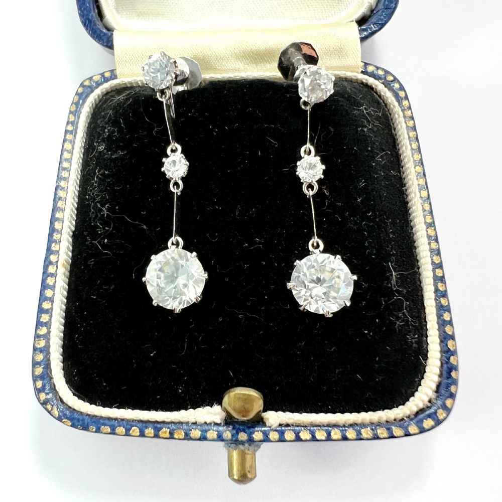 Art Deco Zircon 9CT White Gold Screwback Earrings