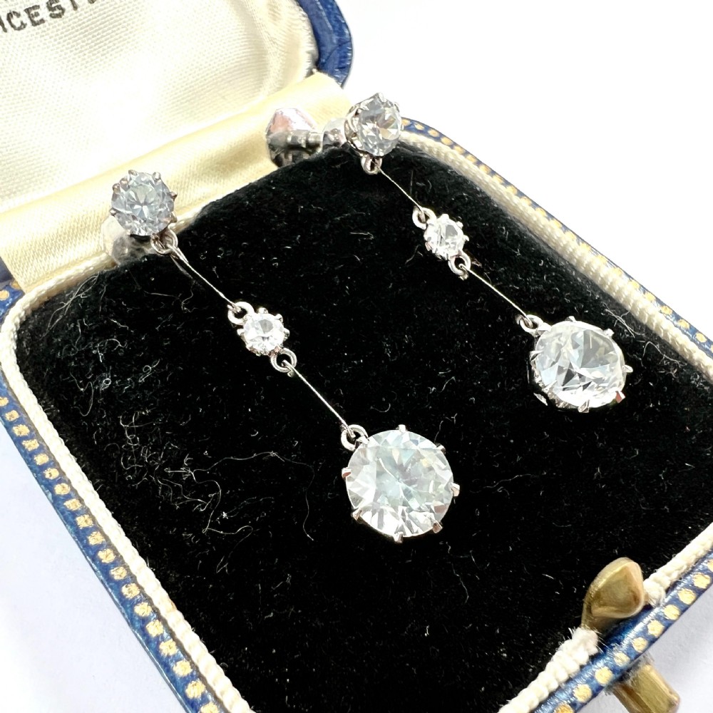 Art Deco Zircon 9CT White Gold Screwback Earrings View III