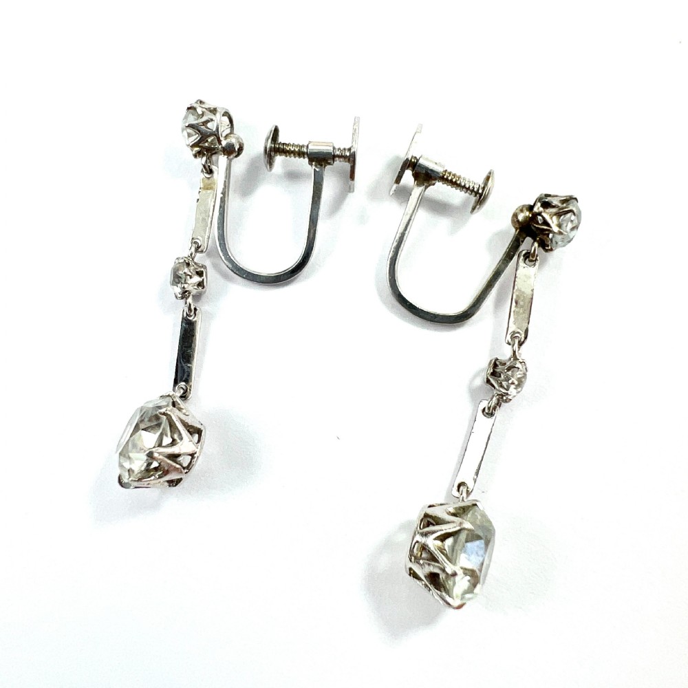 Art Deco Zircon 9CT White Gold Screwback Earrings View IV