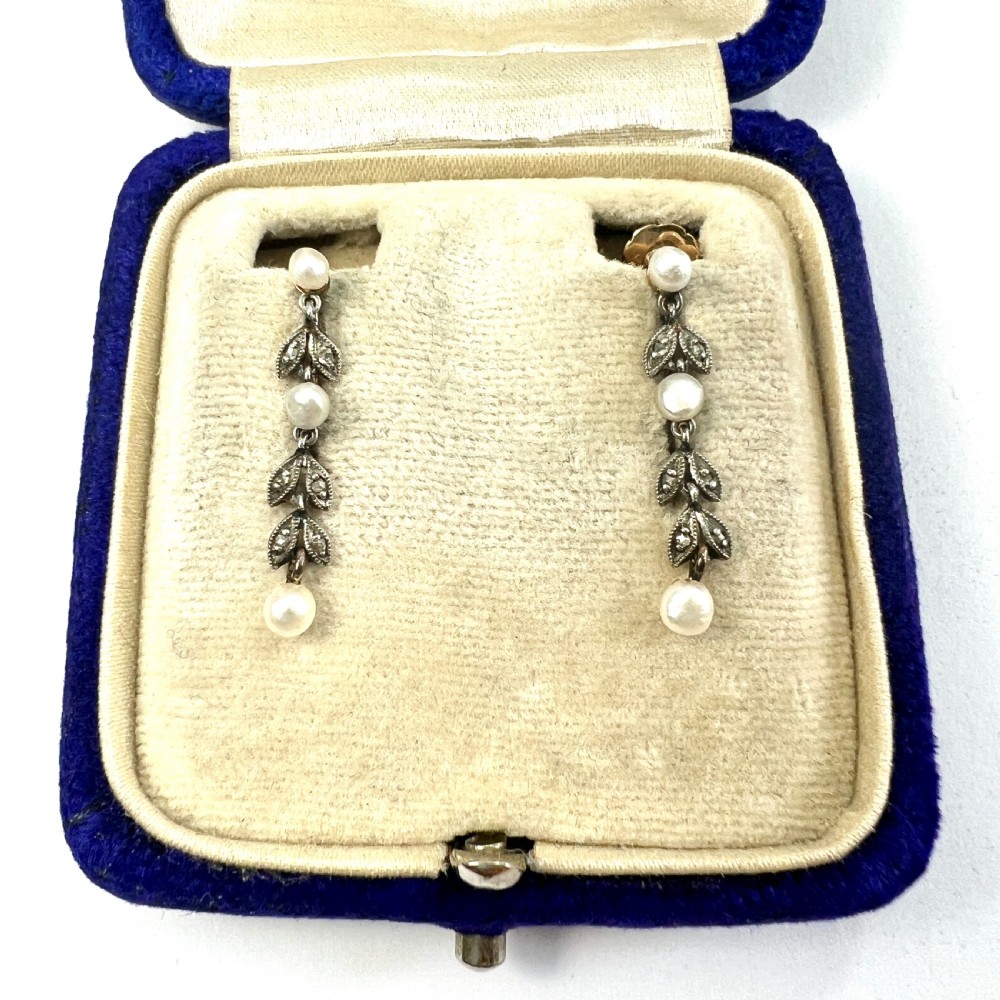 Edwardian Diamond and Pearl Silver and Gold Screwback Earrings