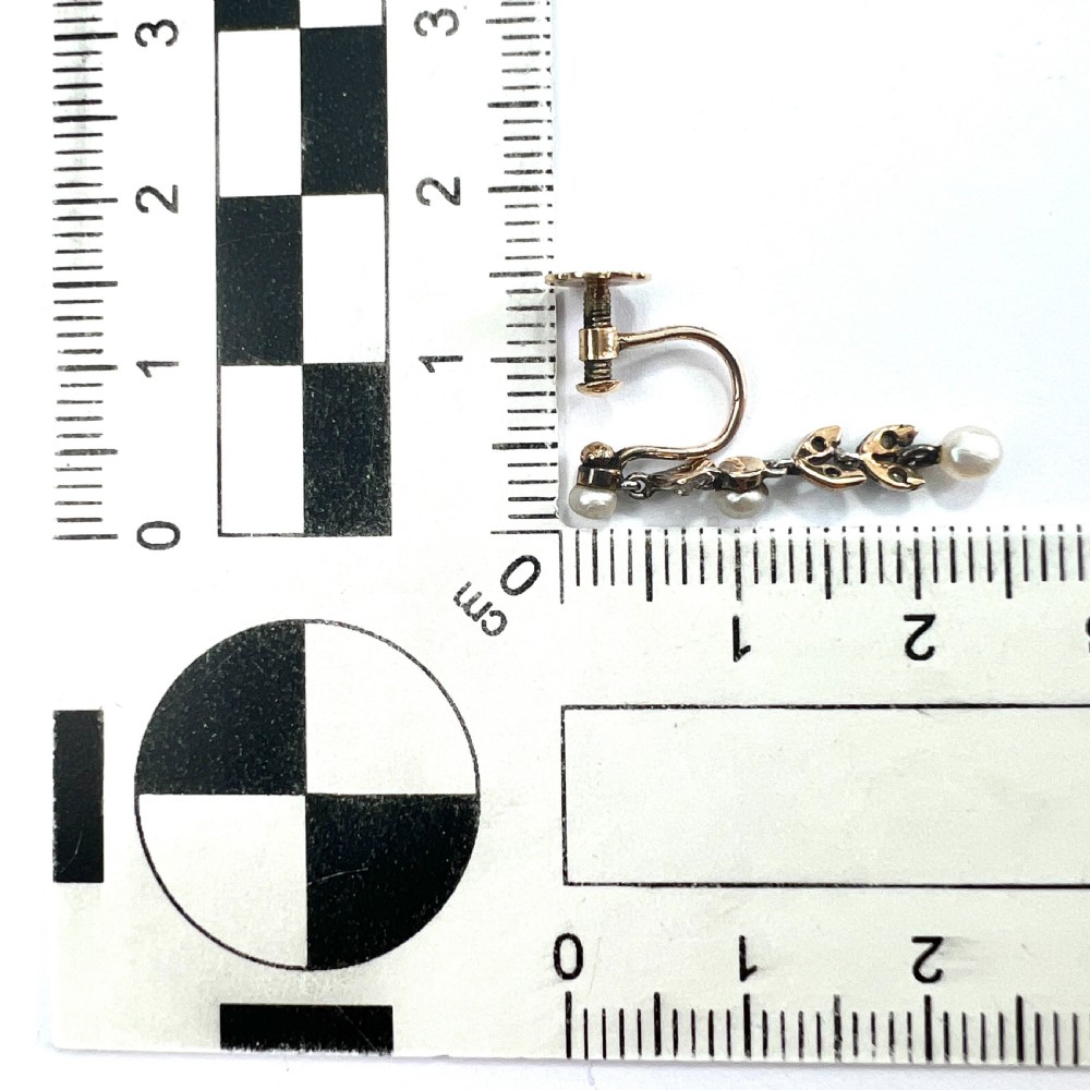 Edwardian Diamond and Pearl Silver and Gold Screwback Earrings View IX
