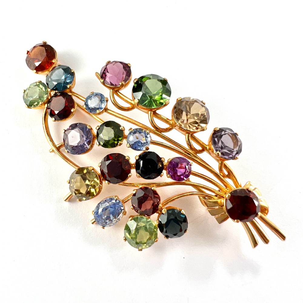 Vintage Sri Lankan Tutti Frutti Gemstones Gold Brooch View III