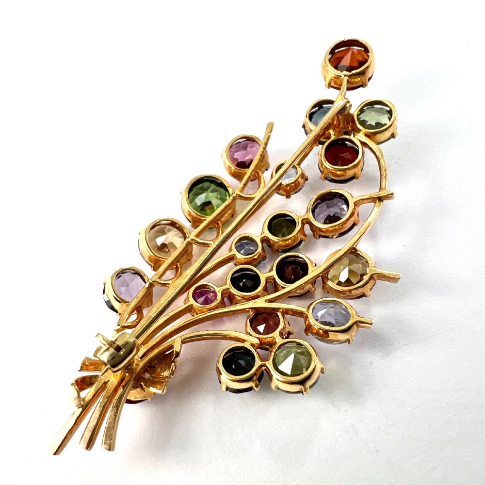Vintage Sri Lankan Tutti Frutti Gemstones Gold Brooch View IV
