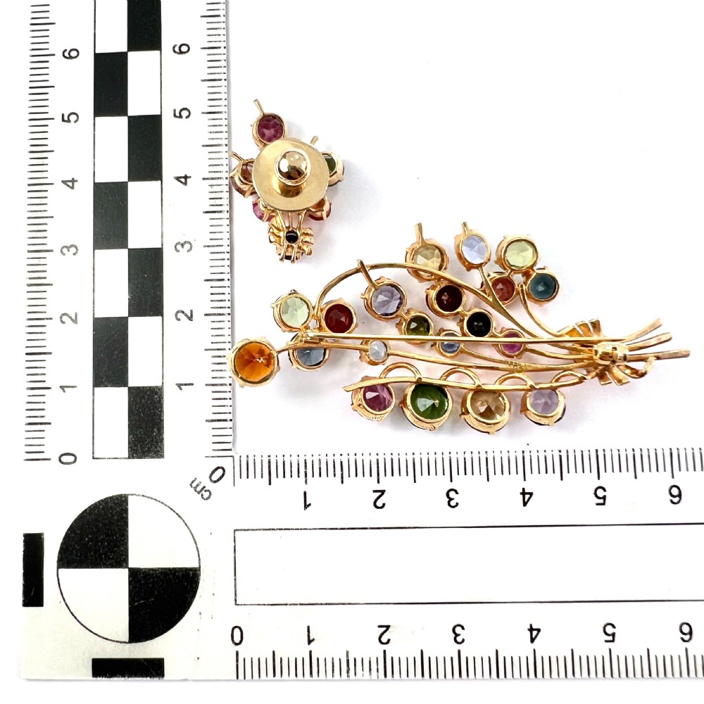 Vintage Sri Lankan Tutti Frutti Gemstones Gold Brooch View V