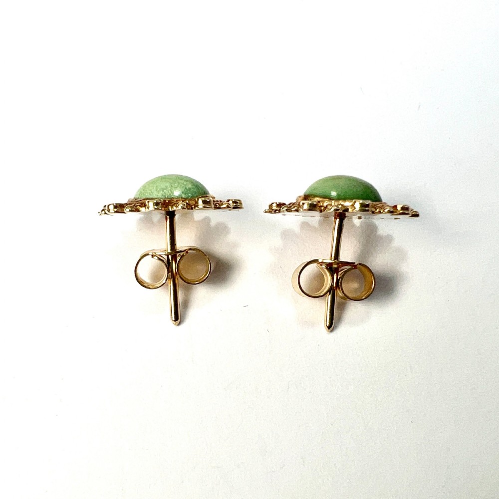 Vintage 9CT Gold Oval Green Cabochon Stud Earrings View VII
