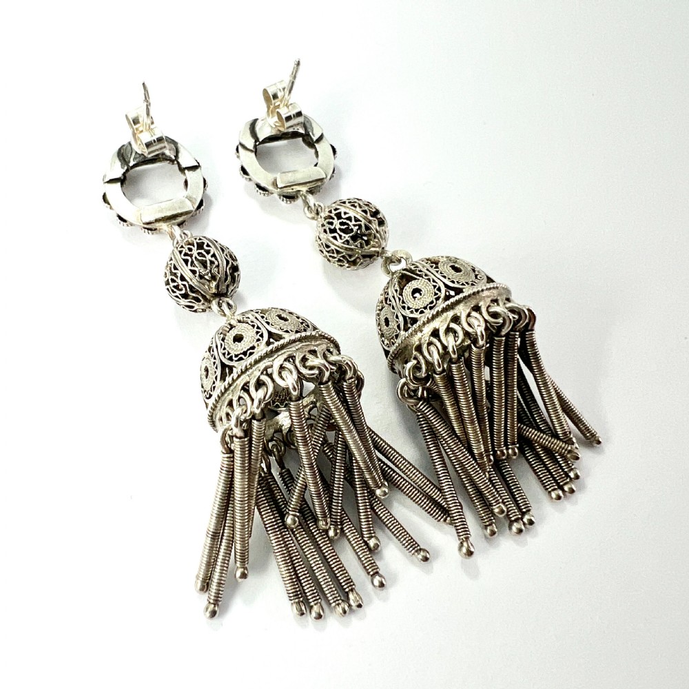 Antique Silver Filigree Tassel Chandelier Earrings View III