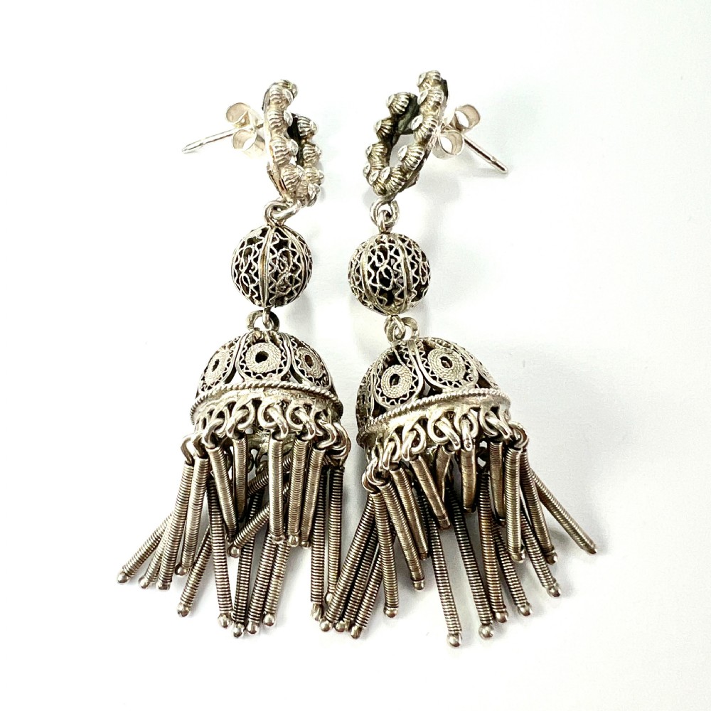 Antique Silver Filigree Tassel Chandelier Earrings View IV