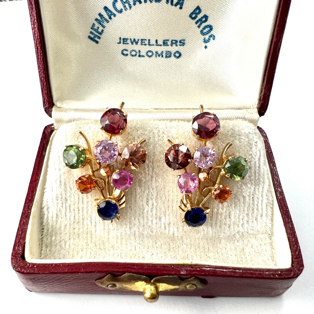 RESERVED • Vintage Gold Sri Lankan Tutti Frutti Gemstone Earrings