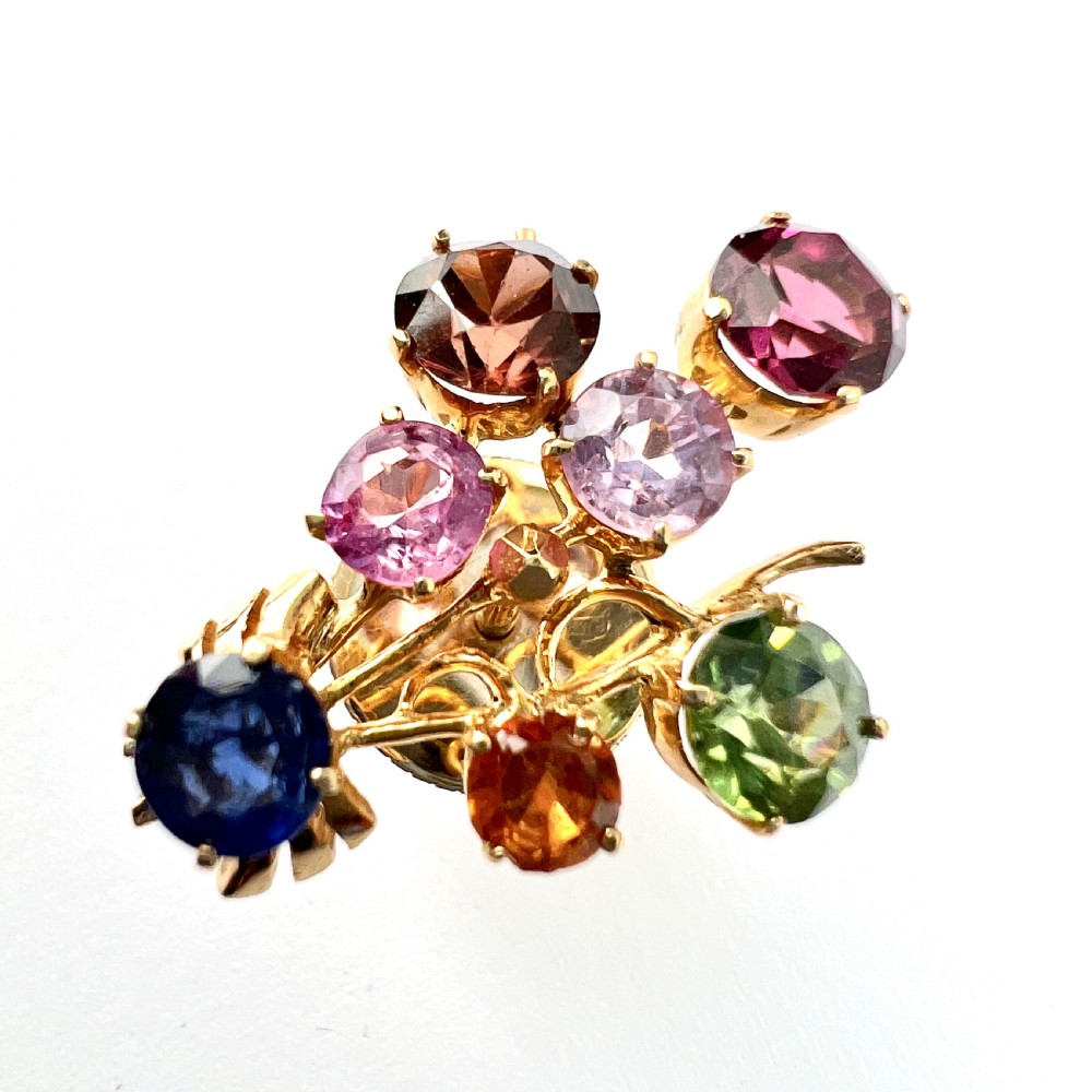 RESERVED • Vintage Gold Sri Lankan Tutti Frutti Gemstone Earrings View III
