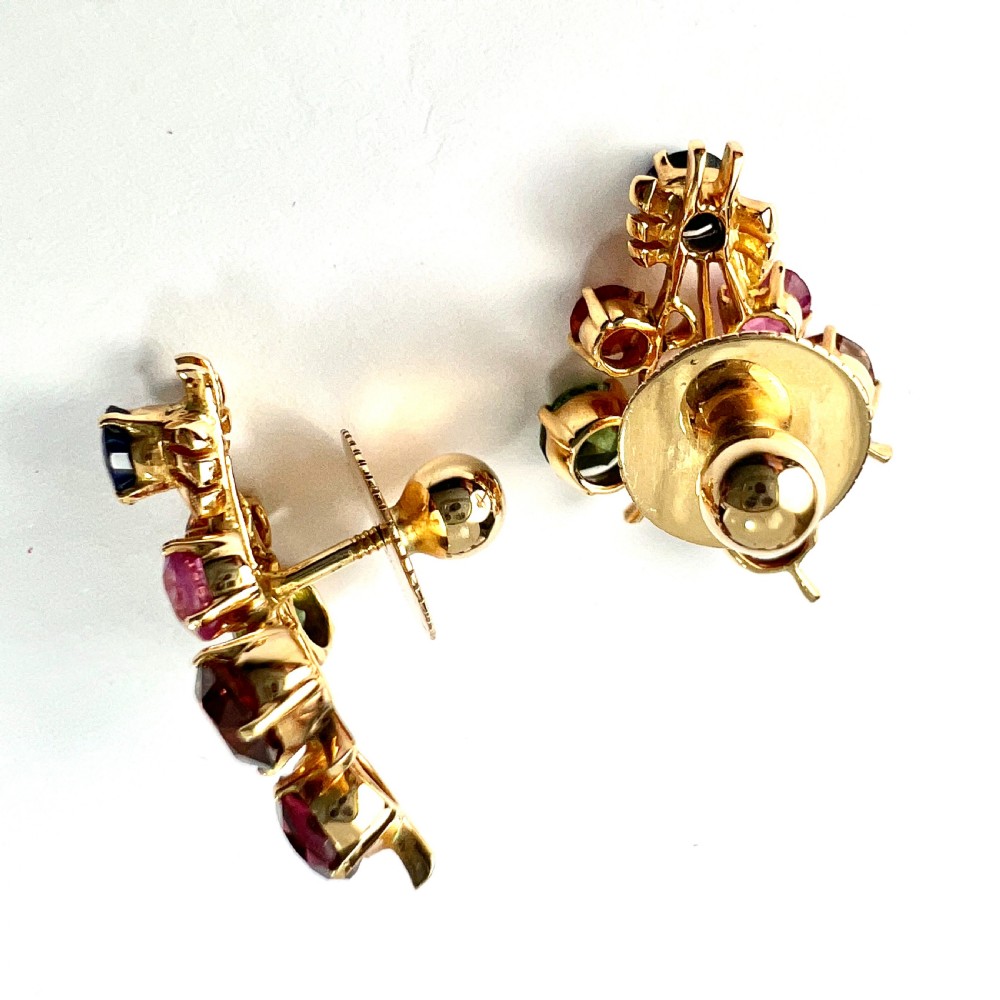 RESERVED • Vintage Gold Sri Lankan Tutti Frutti Gemstone Earrings View IV