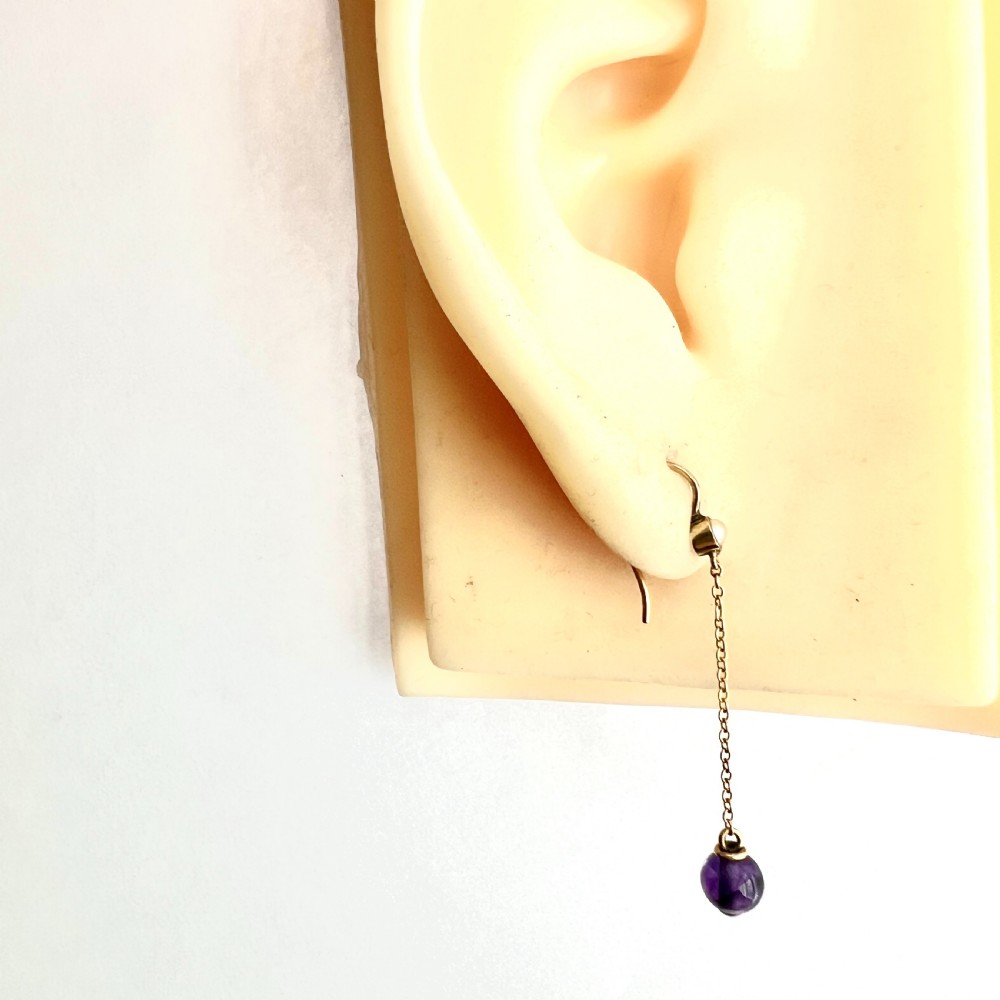 Edwardian 9CT Gold Amethyst and Pearl Chain Drop Earrings View VI