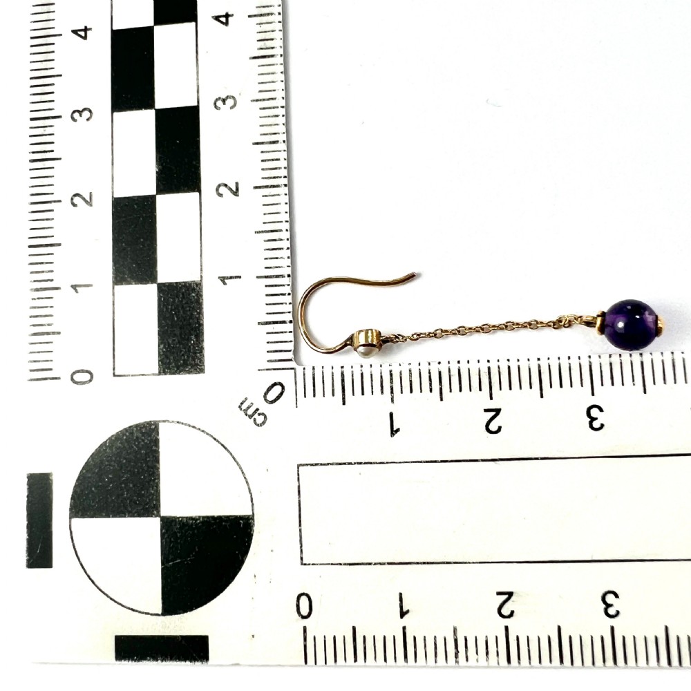 Edwardian 9CT Gold Amethyst and Pearl Chain Drop Earrings View VII