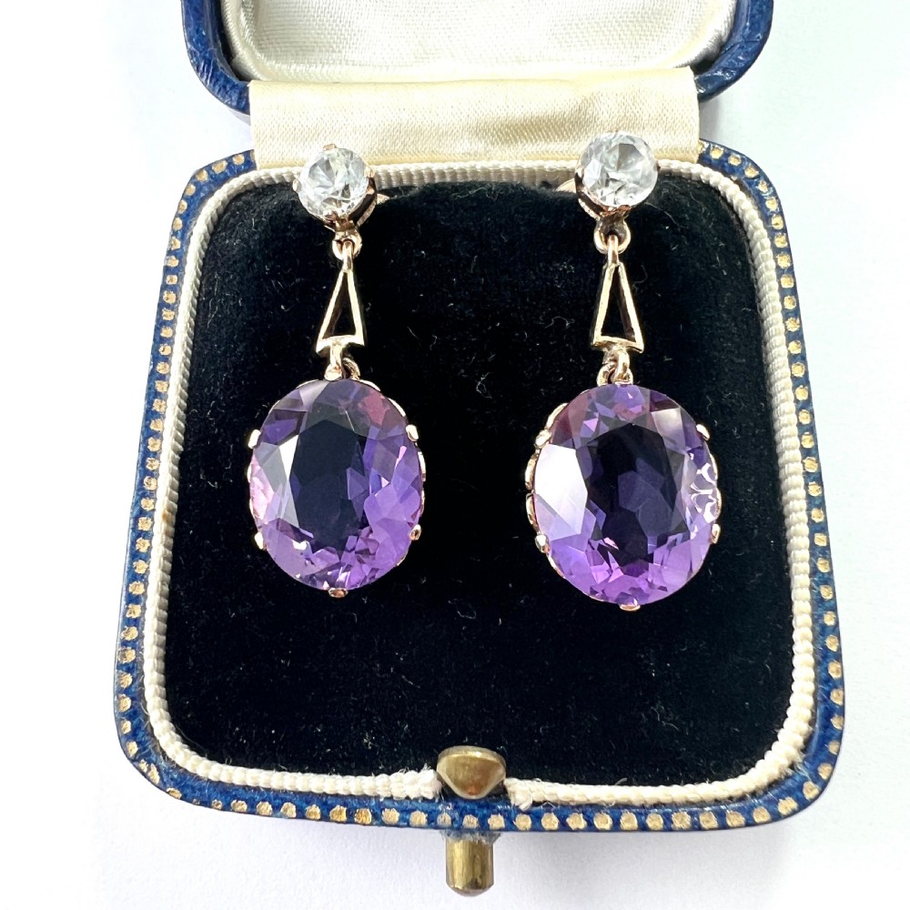 Antique Zircon 9CT Gold Amethyst Drop Earrings View II