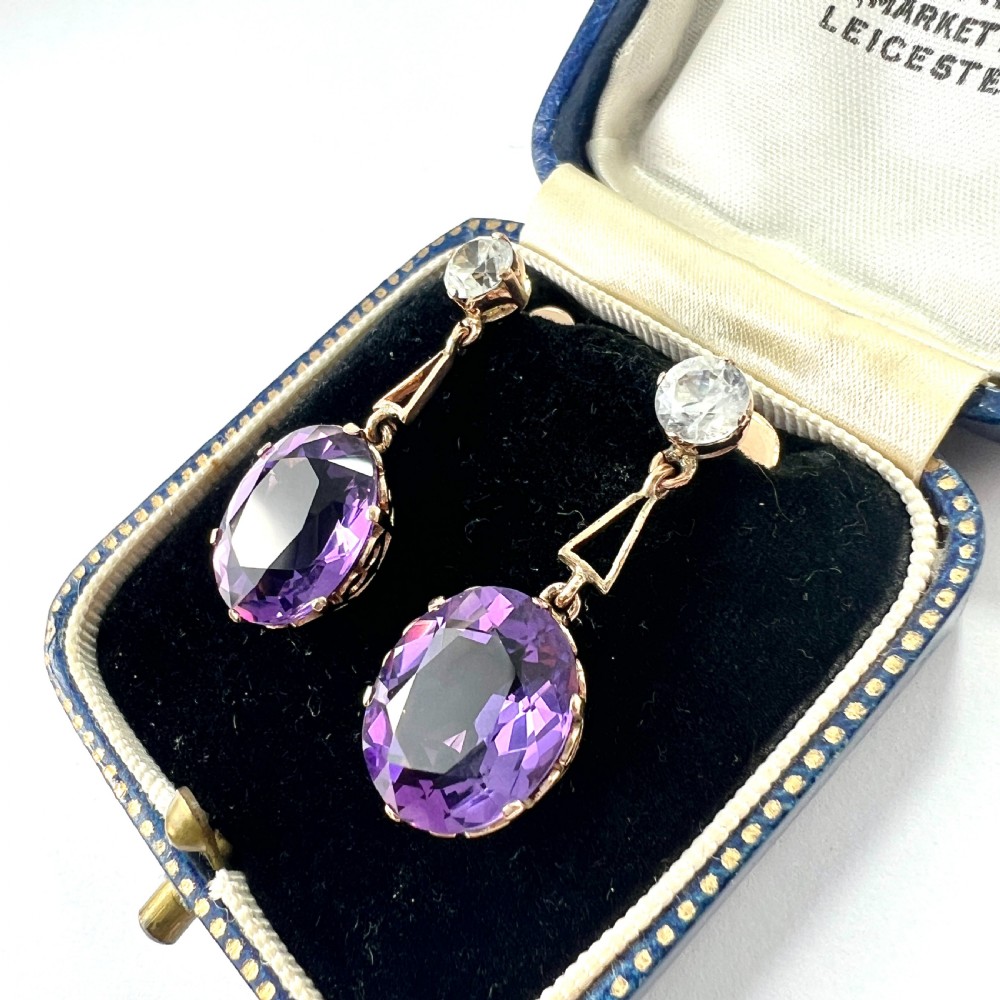 Antique Zircon 9CT Gold Amethyst Drop Earrings View III