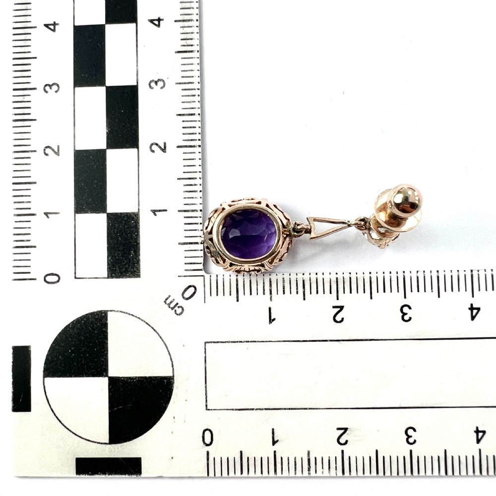 Antique Zircon 9CT Gold Amethyst Drop Earrings View IV