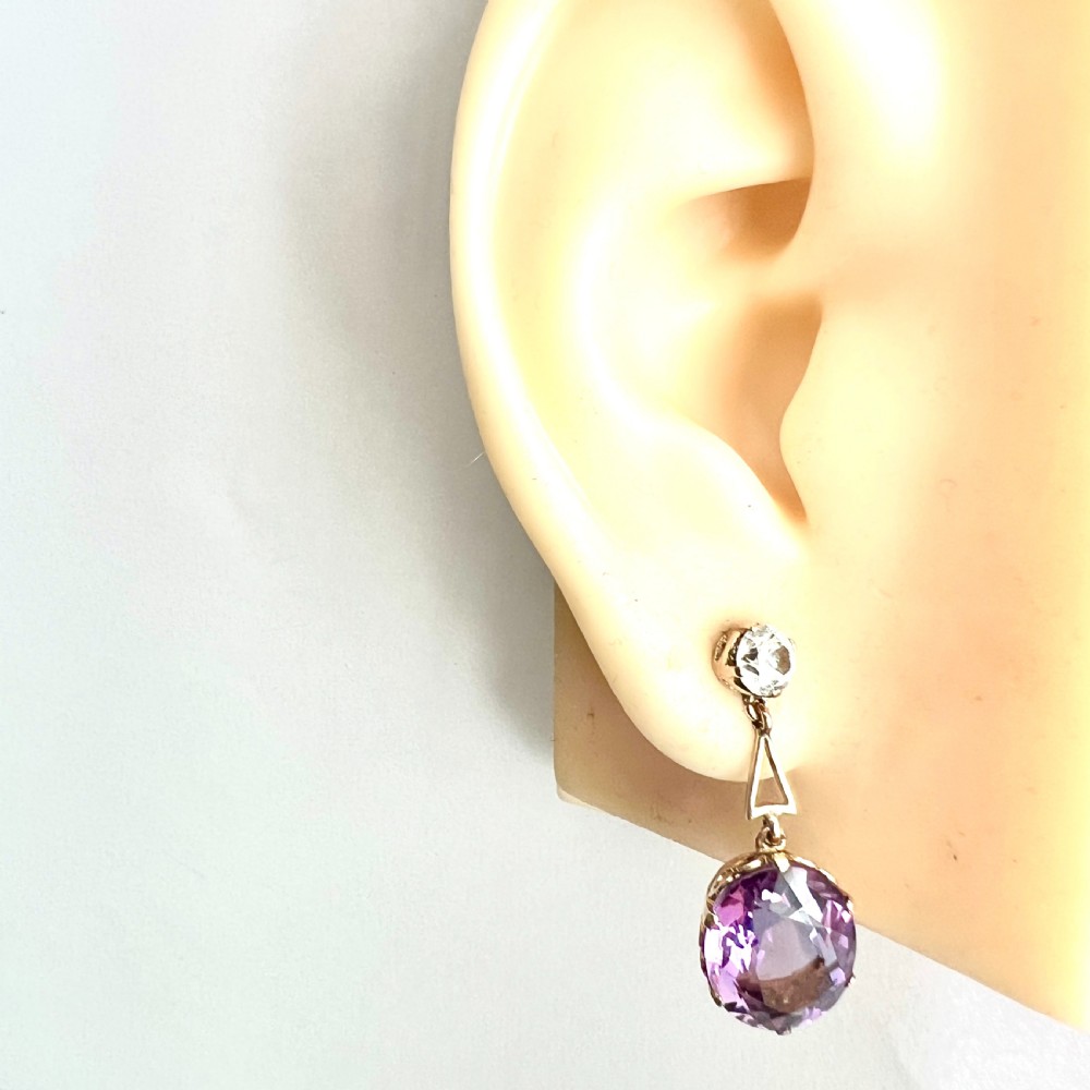 Antique Zircon 9CT Gold Amethyst Drop Earrings View V