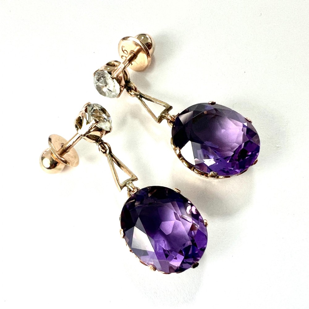 Antique Zircon 9CT Gold Amethyst Drop Earrings View VI
