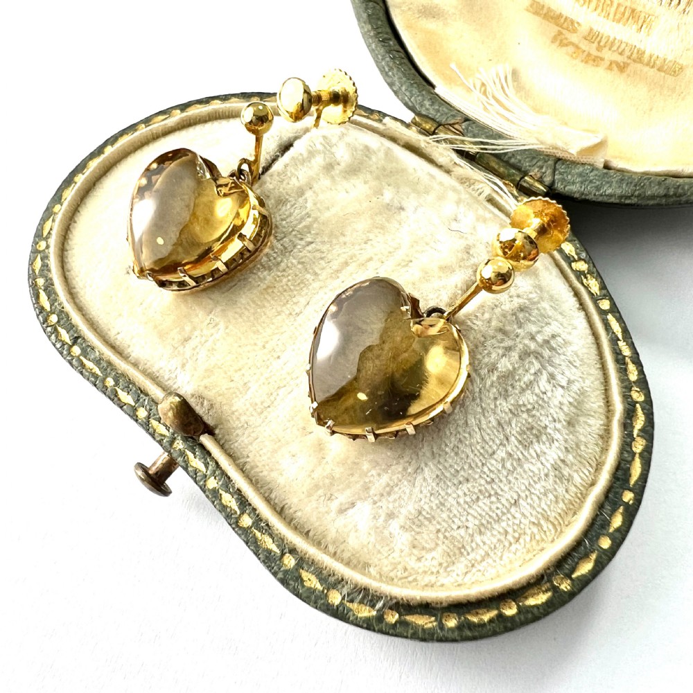 RESERVED • Victorian 9CT Gold Citrine Heart Screwback Earrings