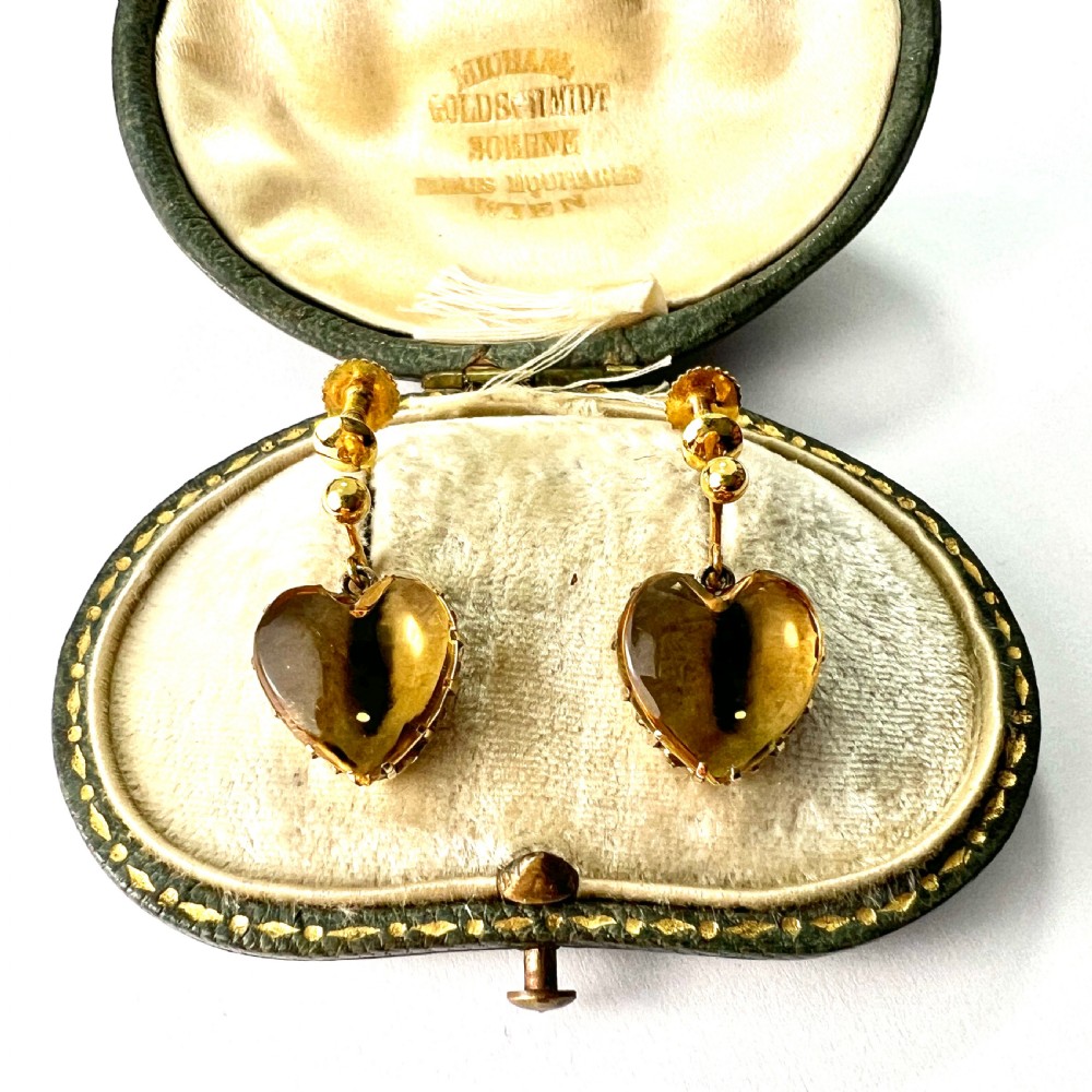 RESERVED • Victorian 9CT Gold Citrine Heart Screwback Earrings View II